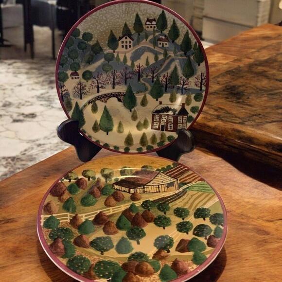 Block "Country Village" 2 Seasons Salad Plate Set of 2 Fall Winter 8 in - Picture 1 of 4